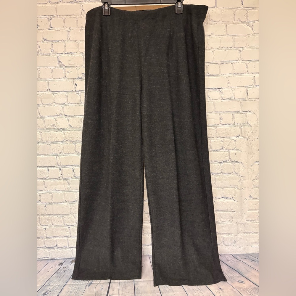 Eileen Fisher Dark Gray Wide Leg Elastic Waist Travel Lagenlook Knit Pants 1X